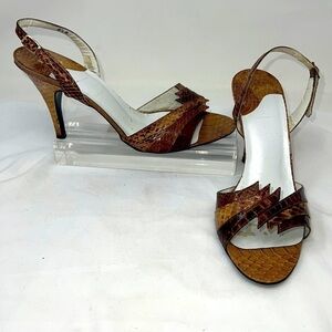 Vintage Gloria Vanderbilt Sz 8.5 Snakeskin Open Toe Heel Sandals